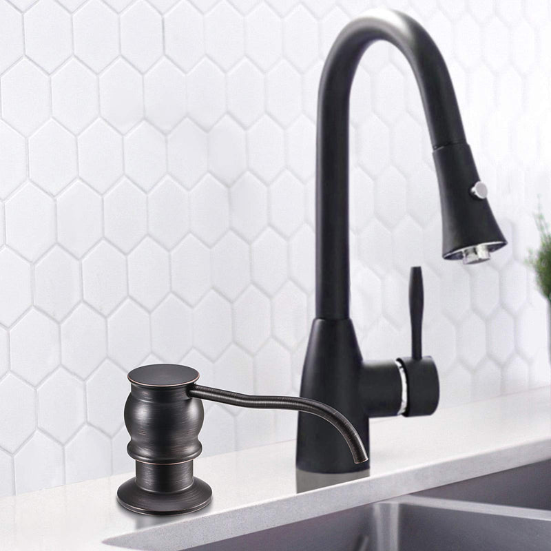 Samodra Kitchen Sink Soap/Lotion Dispenser, Brass Pump Head Oil Rubbed Bronze 12 OZ Bottle Built in Design Refill from The Top for Granite Thick Deck Installs Oil-rubbed Bronze 12oz Bottle