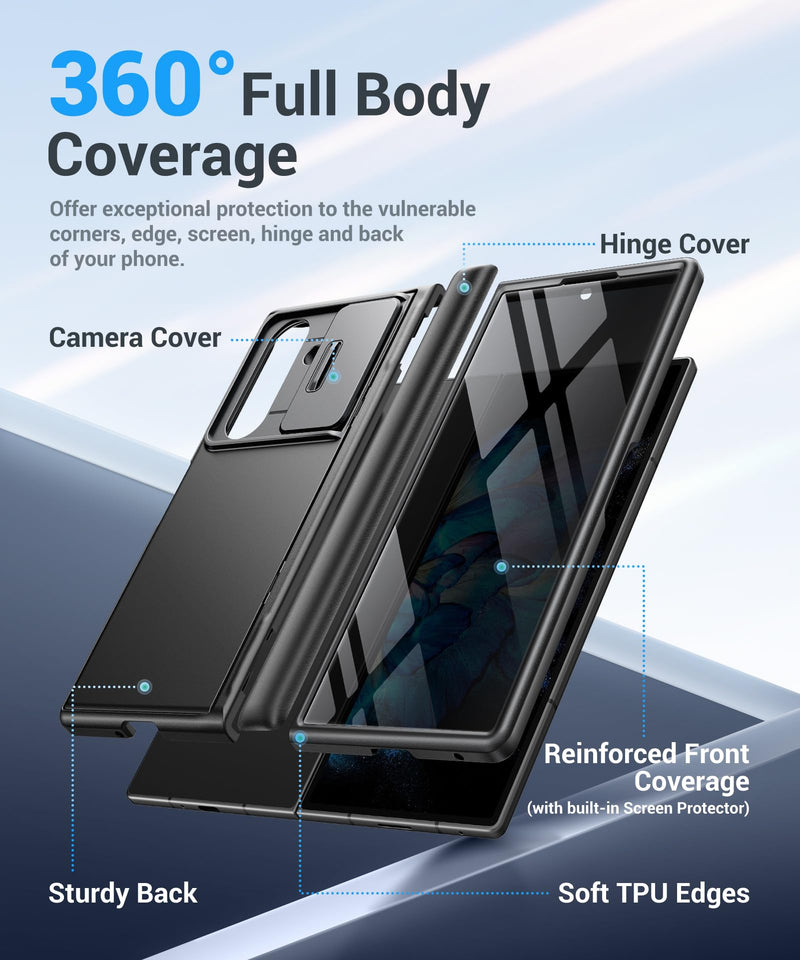 BERFY for Z Fold 8 Ultra Case, Built-in Privacy Screen & Kickstand, Black | Slide Camera Cover,Military Grade Hinge Protection,Anti Spy Full Body Shockproof Phone Case for Samsung Galaxy Z Fold 8 Ultra