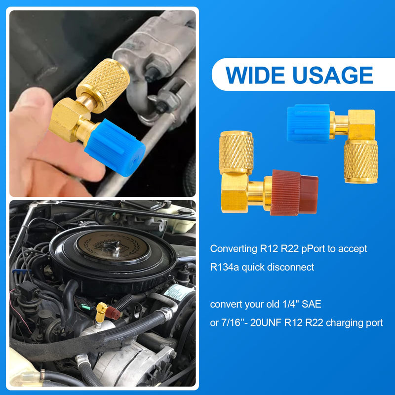 R12 to R134A AC Fitting Adapter Kit, High/Low AC Fitting Port Retrofit Conversion Adapter, R12 to R134a Conversion Kit for Auto A/C Refrigerant System 90 Degrees