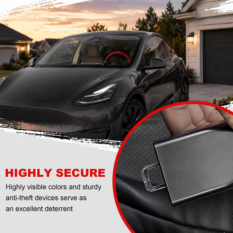 Steering Wheel and Seat Belt Lock, Compact & Lightweight Car Theft Prevention with 3 Multi-Function Keys, Anti-Theft Steering Wheel Safety Belt Lock for Car Truck SUV Van (Red) Red