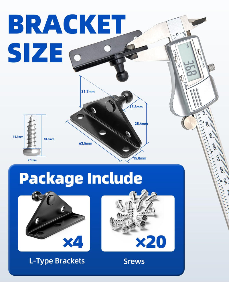 ARANA 10MM Ball Stud Mounting Bracket, 4PCS Universal Gas Strut Mounts for RV Door Lift Supports Shocks Spring with 20 Screws, Black (Only Fits 10mm Ball Head) 10MM-BN009