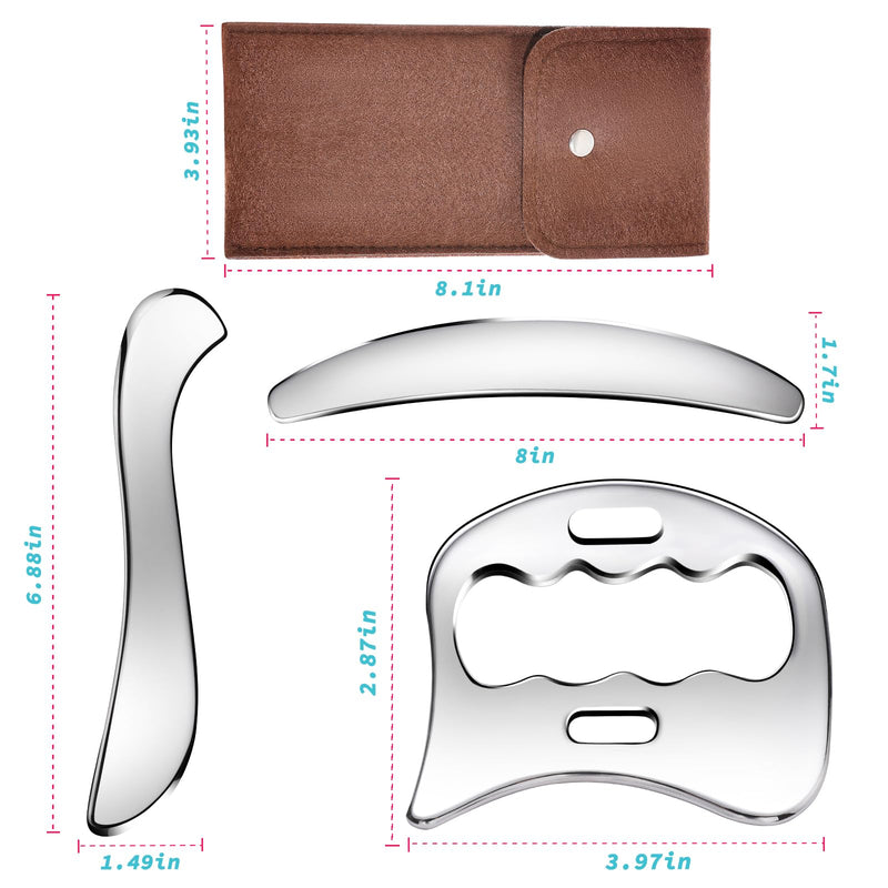 3-in-1 Stainless Steel Gua Sha Muscle Scraper Tool, IASTM Tools, Myofascial Scraping Tools for Physical Therapy, Lymphatic Drainage Massager, Soft Tissue Massage Tool