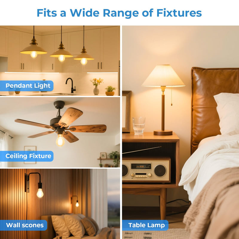 GvvooHome A19 E26 LED Light Bulbs 60 Watt Equivalent, 6W Energy Saving, Dimmable Clear Glass Edison Bulbs, 2700K Warm White Vintage Filament Bulbs, 90+ CRI, 600 Lumens, for Pendant Lights, 12 Pack