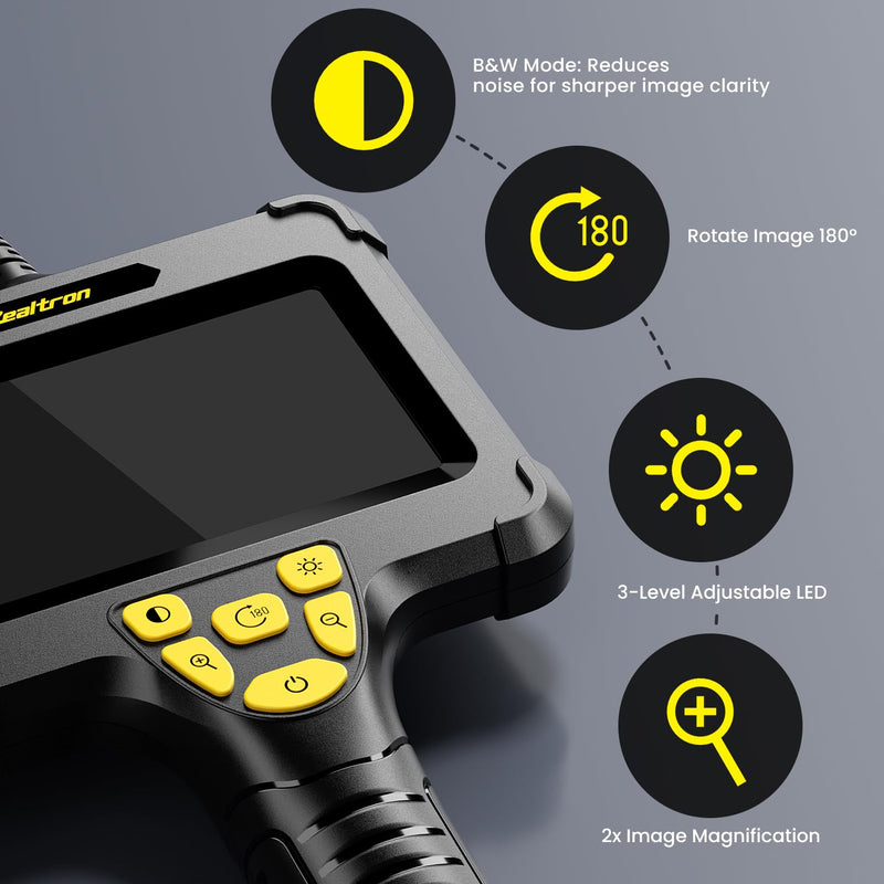 Handheld Endoscope Camera with Light – 16.5FT Semi-Rigid Cable 4.3'' IPS Screen Snake Camera with 8 LED Lights, IP67 Waterproof Borescope for Automotive Repair, Plumbing Inspection, HVAC