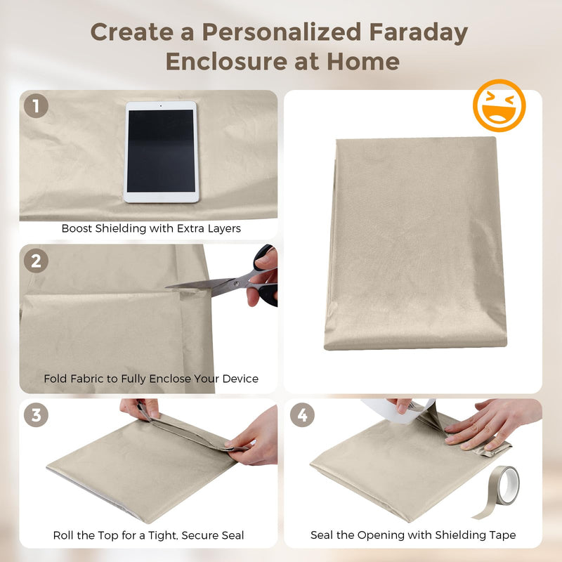 Faraday Fabric 43" x 36" with Conductive Tape, Military Grade EMF RF Shielding Cloth, Blocks WiFi, Bluetooth, GPS, RFID & Cellular Signals for DIY Privacy & Device Protection 1 Yard(43''*36'')