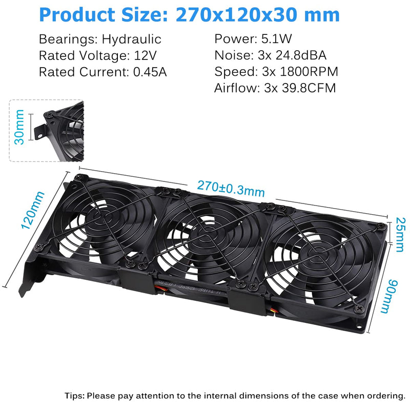 GDSTIME Graphic Card Fans, PCI Slot 3X 90mm 92mm Fans, Graphics Card Cooler | Video Card Cooler, VGA Cooler, GPU Fan Cooler 3* 92x92x25mm fan