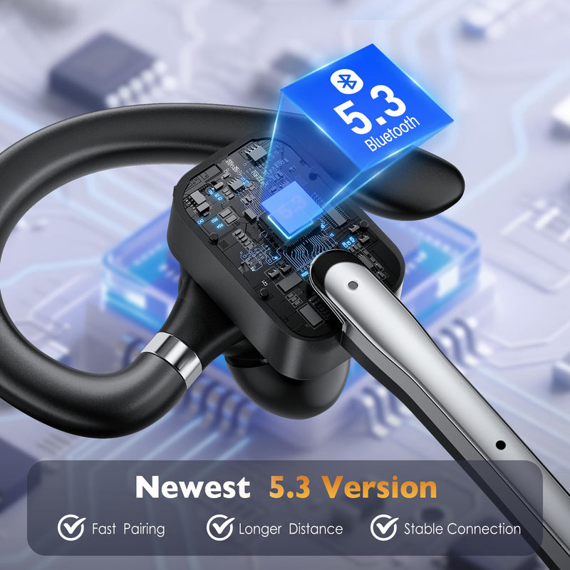 Bluetooth Headset, Wireless Headset with Dual-Mics & Noise Cancelling, Bluetooth Earpiece with Mute for Office Business Work Trucker, V5.3 Hands-Free Headset with QCC Chip for Phone PC iOS Android Gunmetal