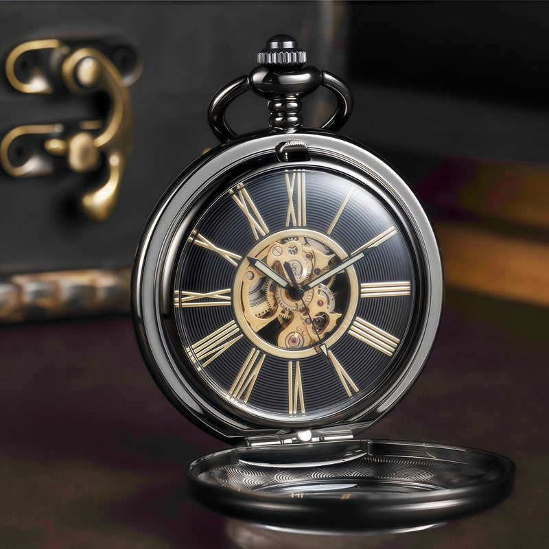 Mechanical Pocket Watch, for Men Women Special Magnifier Half Hunter + Box for Pocket Watches Portable Single Pocket Watch Case