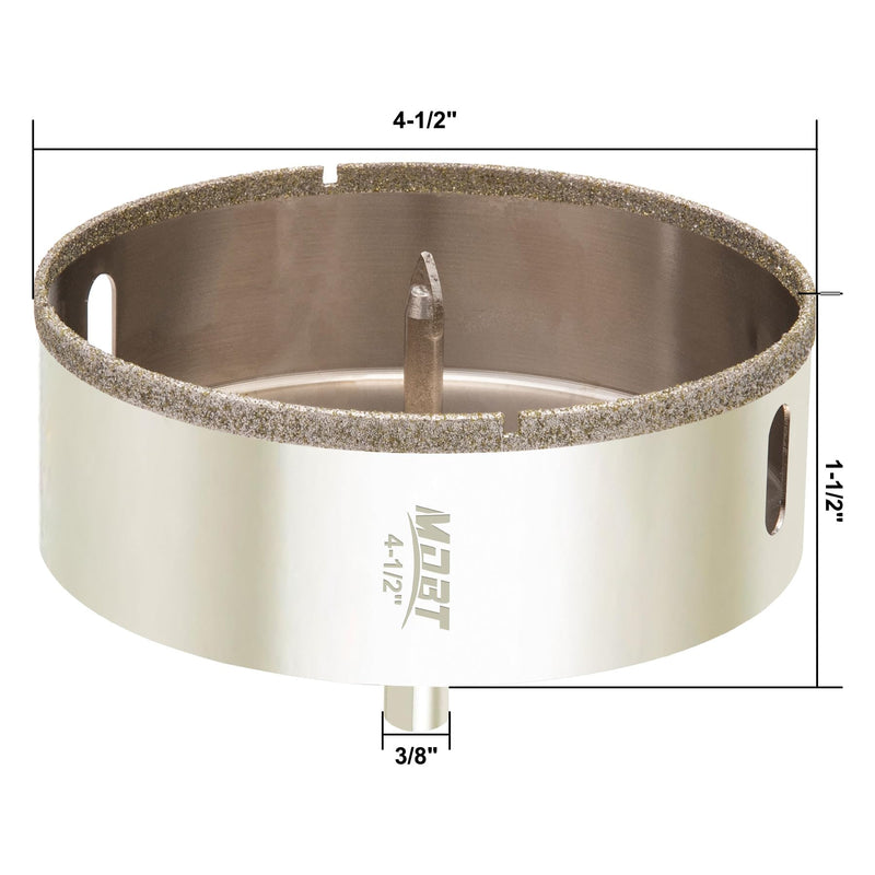 4-1/2 Inch / 115mm Diamond Hole Saw with Pilot Drill Bit, 1-9/16" Depth Drill Bit of Cut for Thick Countertops Marble, Granite, Ceramics,Porcelain, Glass 4-1/2"(115mm)
