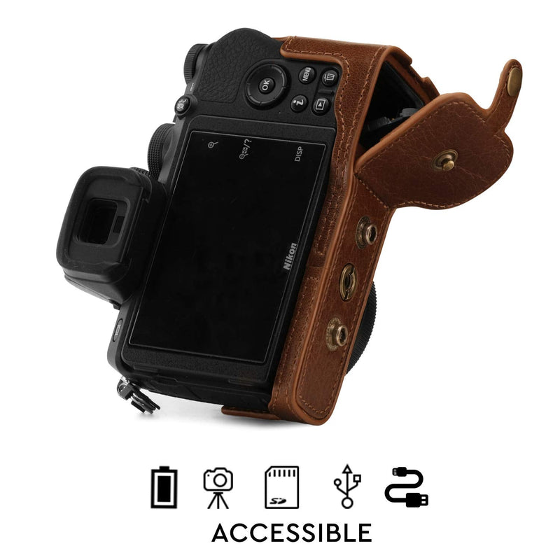 MegaGear MG1814 Ever Ready Genuine Leather Camera Case Compatible with Nikon Z50 (16-50mm) - Brown