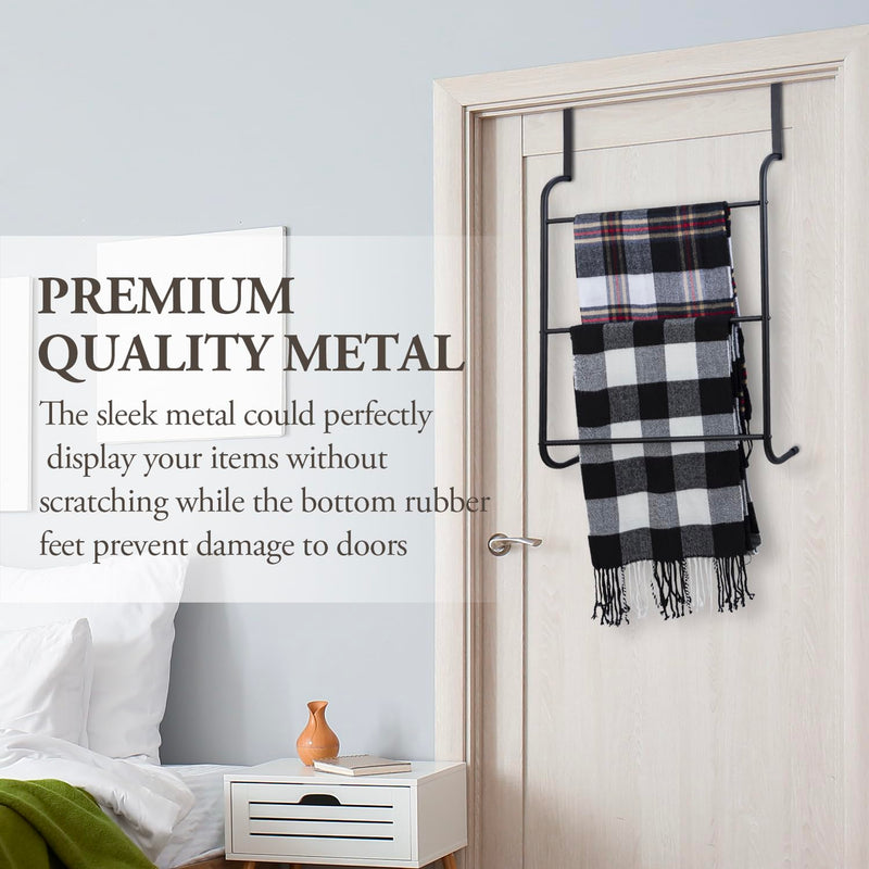 MyGift Over the Door Towel Rack, 3 Tier Modern Triple Towel Holder, Space Saving Bathroom/Laundry Room Clothes Drying Rack, Over Cabinet Towel Bar Hanger, Matte Black Metal Metal Black