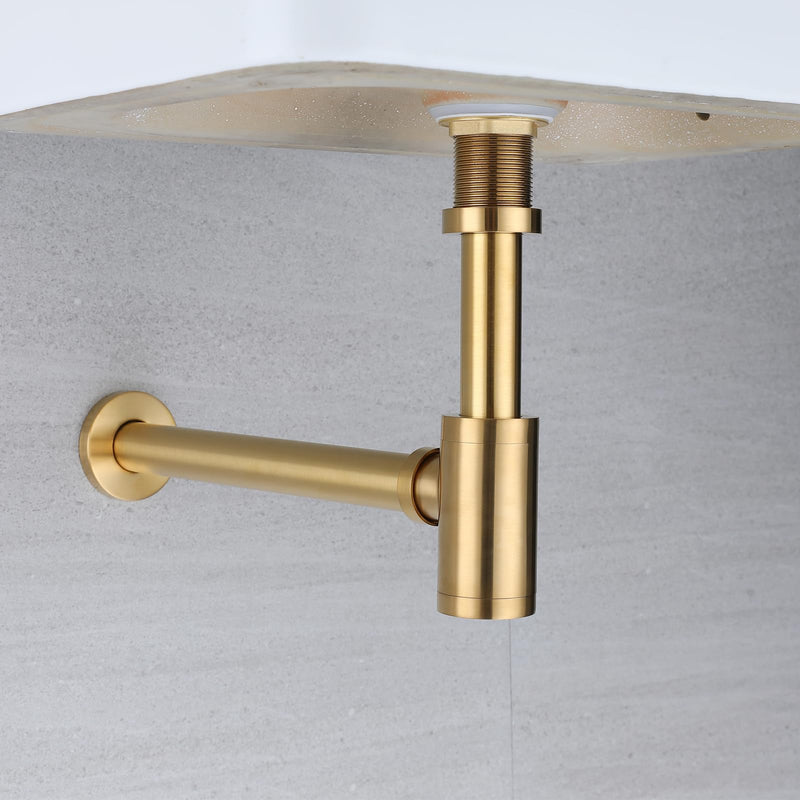 Bottle Trap, Brass Decorative 1 1/4 Bathroom Sink P Trap, Large Body Round Lavatory Waste Drain Kit,Champagne Bronze SW-83888CB. T02-champagne Bronze