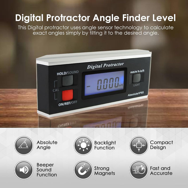 Digital Angle Finder Magnetic Protractor Inclinometer Angle Level Meter Tool Digital Protractor Bevel Gauge for Woodworking, Table Saw, Construction V-Groove 0~360 degree with Backlight