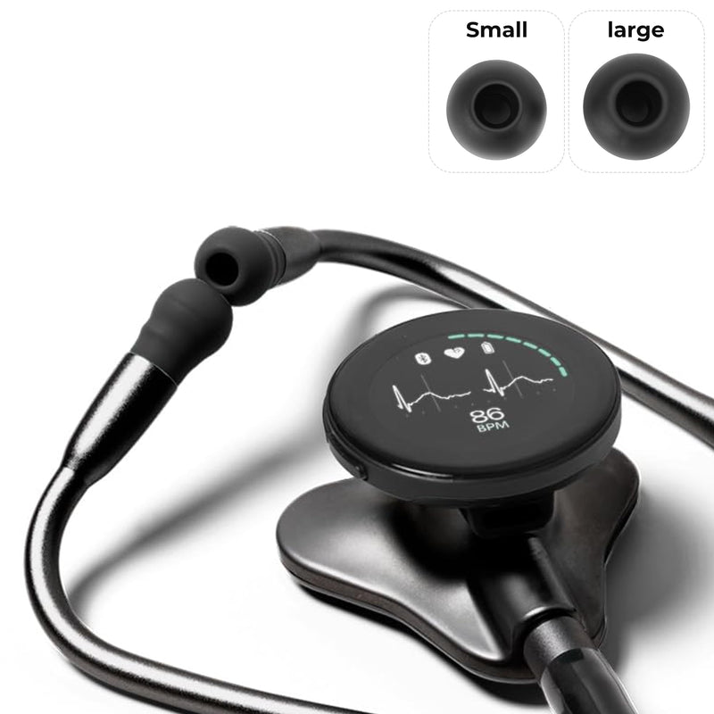 Replacement Ear Tips Compatible with EKO CORE 500 Digital Stethoscope, Original-Size Silicone, 6 Pairs (3 Small, 3 Large), Black