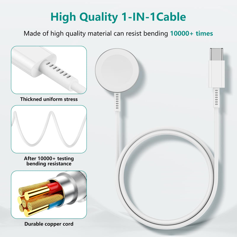 2Pack for Apple Watch Charger Cable, Magnetic Fast Charger to USB C Cable 6FT, Wireless Fast iWatch Charger Portable Compatible with iWatch Ultra/Series 9/8/7/6/SE/SE2/5/4/3/2/1-White
