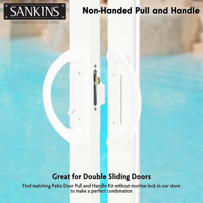 Sliding Patio Door Handle Pull Set with Key Cylinder, Replacement Sliding Door Handle with Mortise Lock for Sliding Glass Door Handle, Fits Hole Pitch Doors with 3-15/16 Inch Hole Pitch, White