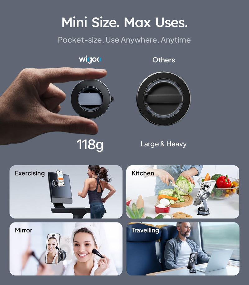 Wigoo Vacuum Magnetic Phone Holder for Car for Magsafe [80LBS Suction & 3000gf Magnetic] 360° Adjustable Car Phone Mount, Cell Phone Holders for Your Car, for iPhone 17 Pro Max 16 15 14 13 12 Air Plus