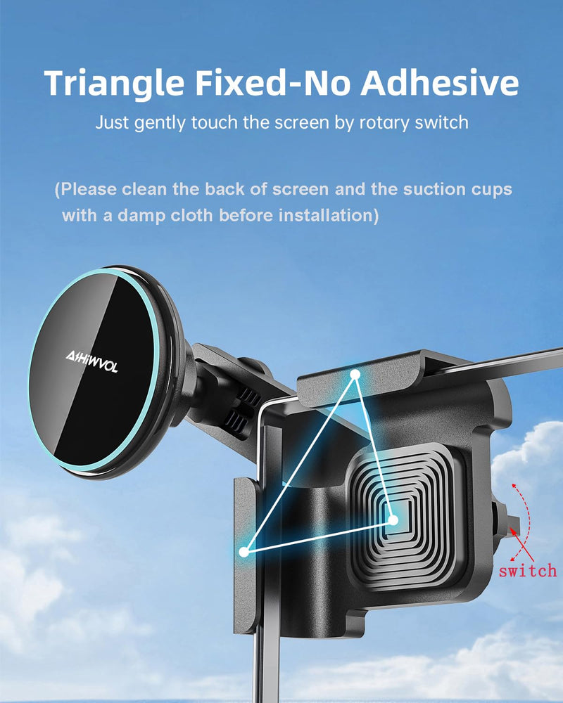 for Qi2 15W Tesla Phone Mount Charger [Heat Restriction] | Work for Tesla Model Y/3 Screen[Stable Metal Holder], Wireless Fast Charging for iPhone 17 to 12 Series with 40″ C-C Cable Black