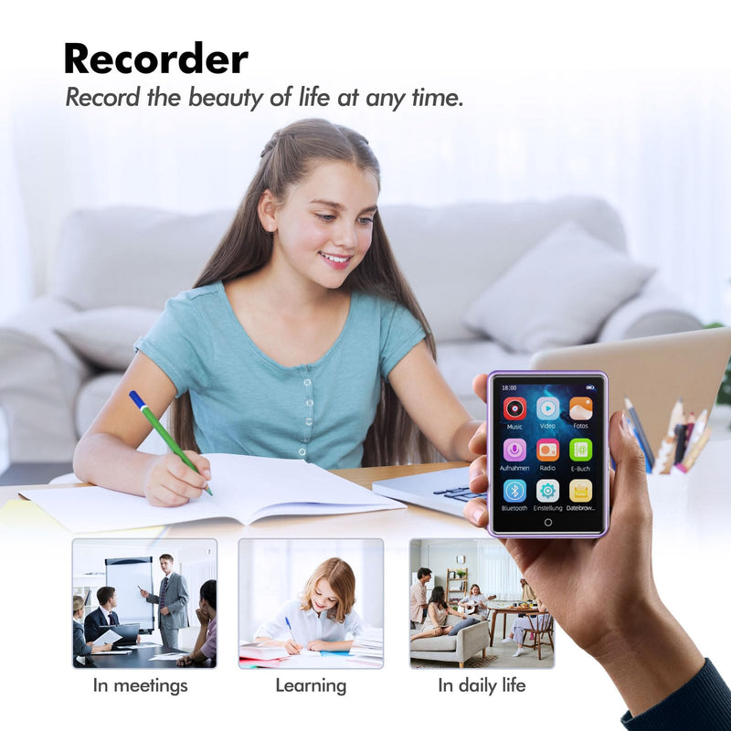 64GB MP3 Player with Bluetooth 5.3, 2.8 Inch Touch Screen,Built-in Speaker | HiFi Sound, Portable Music Player for Kids,Recording,FM Radio,Random sequential Folder Play, Expandable up to 128GB Purple 64GB