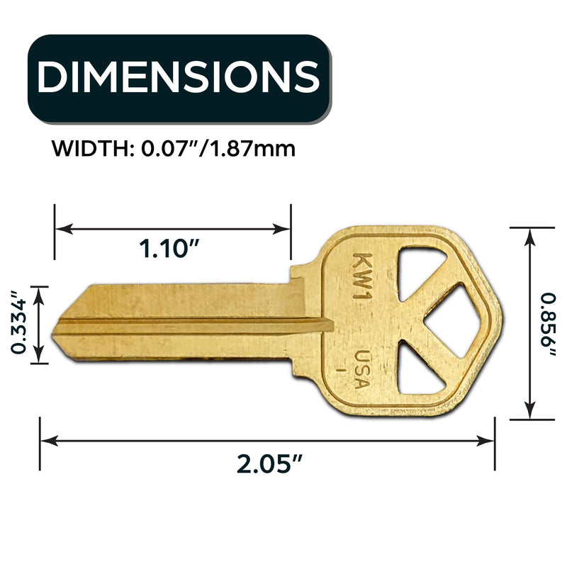 Summit Doorware Kwikset Key Blanks in Premium Brass Quality | Kw1 Uncut Blank Keys for Home and Professional Use | Pack of 50 Keys