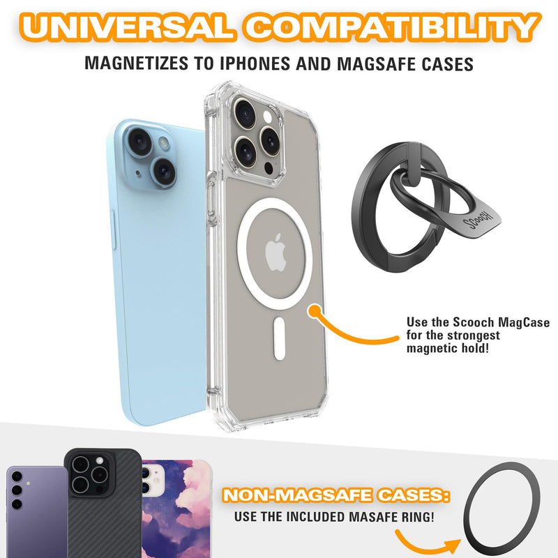 Scooch Magnetic Phone Ring Holder for MagSafe Phone Grip [MagRing 2.0], Magnetic Ring with Adjustable Stand, Strong Magnets, for iPhone 15/14/13/12, Compatible with MagSafe Accessories Gray