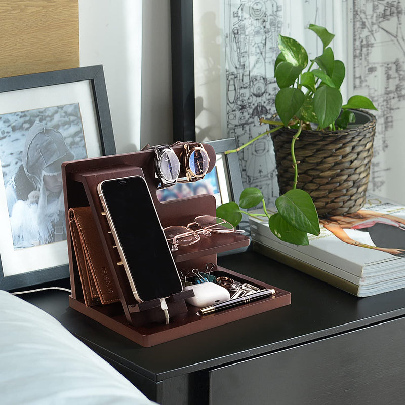 Personalized Wood Phone Docking Station for Husband Boyfriend - I Love You Everyday - Key Holder Wallet Stand Watch Organizer Men Gift Anniversary Birthday Christmas Nightstand Male Travel Gadgets For Husband/Boyfriend