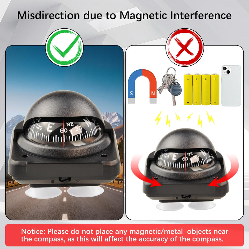 Automotive Compass Ball, Dashboard Adjustable Foldable Navigation Direction Pointing Guide Ball, Magnetic Compass with Adhesive Tape for Auto Cars Boats RV Vehicle Outdoor