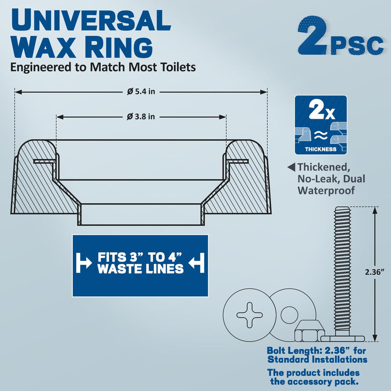 NEEXAN Extra Thick Toilet Wax Ring Kit with Brass Bolts and Caps, 2-Pack | Extra Thick Wax, Brass Bolts Included, Fits 3-inch and 4-inch Drains, Leak-proof Seal. 14