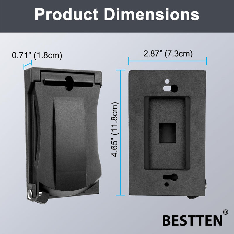 [10 Pack] BESTTEN Outdoor Outlet Cover for GFCI and Decorator Receptacle, Weatherproof, Vertical/Horizontal Auto-Closing Lid, Black, H4.65" x W2.87" x D0.71" 10