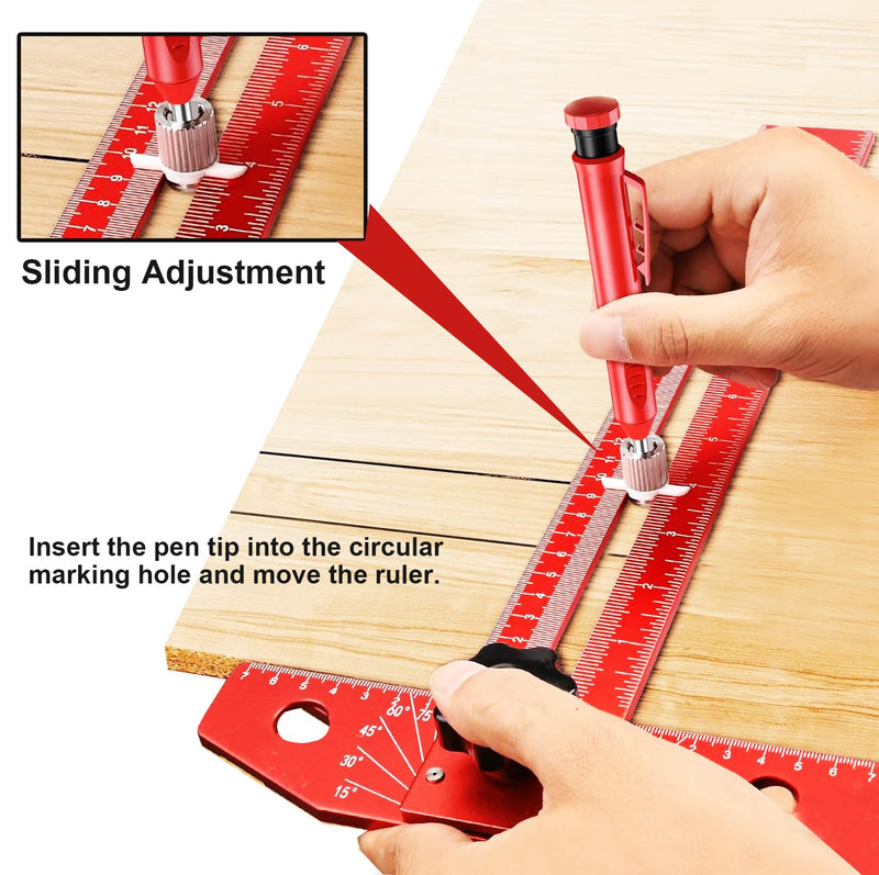 Woodworking Scriber Marking Line Ruler,Adjustable Aluminum Alloy Sliding T-Square Ruler,Precision Line Scriber Measuring Tool with Angle Adjustment Scale for Engineering and Carpenter Work