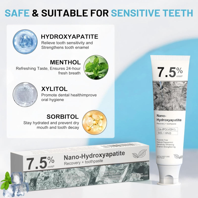 7.5% Hydroxyapatite Toothpaste, 7.5% Hydroxyapatite Toothpaste for Advanced Enamel Protection, Appropriate for Sensitive Teeth, Gentle and Effective Formula, Fresh Mint (3) 3