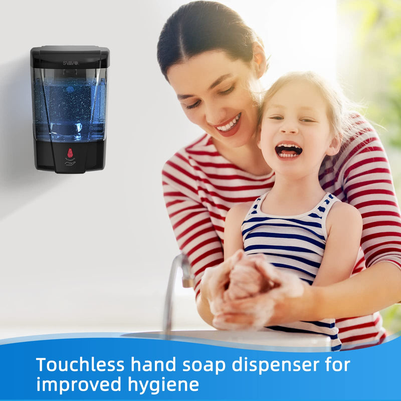 SVAVO Automatic Soap Dispenser Hand Soap Dispenser Wall Mount 600m/21 fl.oz, Touchless Electric Sensor Pump Battery Operated for Offices Home Kitchen Bathroom Hotel Restaurant Commercial Black 600ml