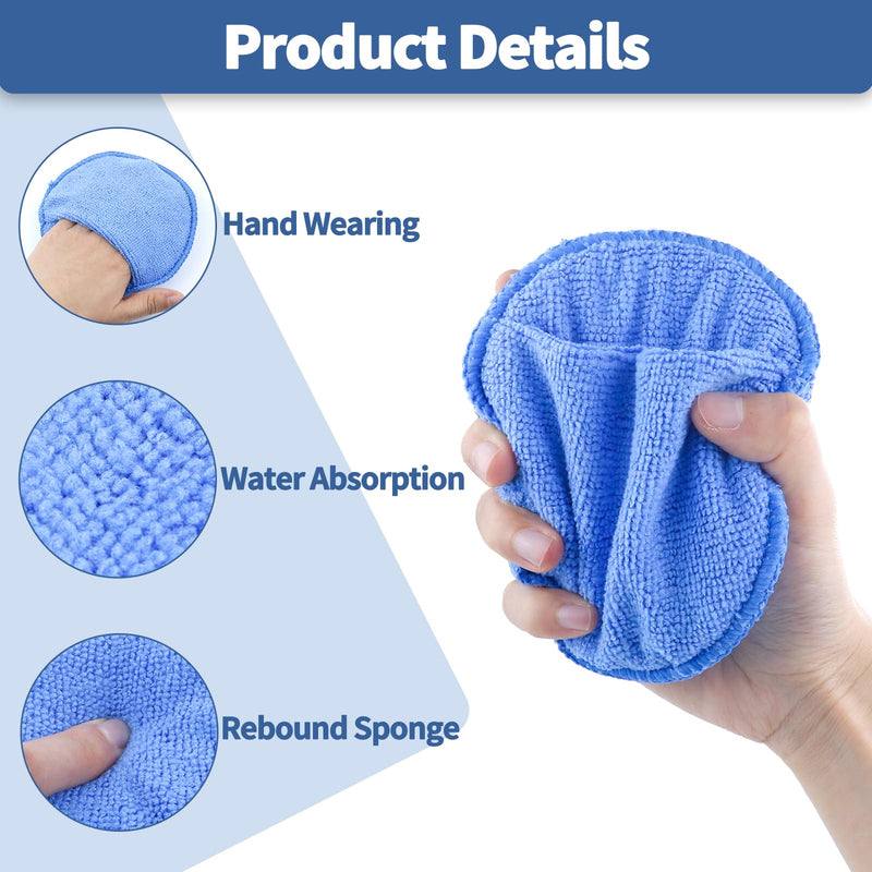 6 PCS Microfiber Wax Applicator Pad with Finger Pocket, 5 Inch Ultra-Soft Car Wax Applicator, Buffing and Detail Polishing Foam Pads for Car Truck Motorcycle Cleaning and Fine Polishing (Blue) Blue
