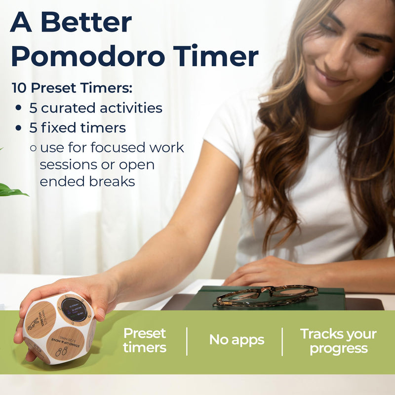 Mindsight Focused Activity Timer & Tracker | Promotes Work Life Balance & Productivity | Pomodoro 'Plus' w/ 5 Fixed timers + 5 curated Wellness Activities | Office Desk Accessory | Mindfulness | ADHD Woodgrain Look Standard
