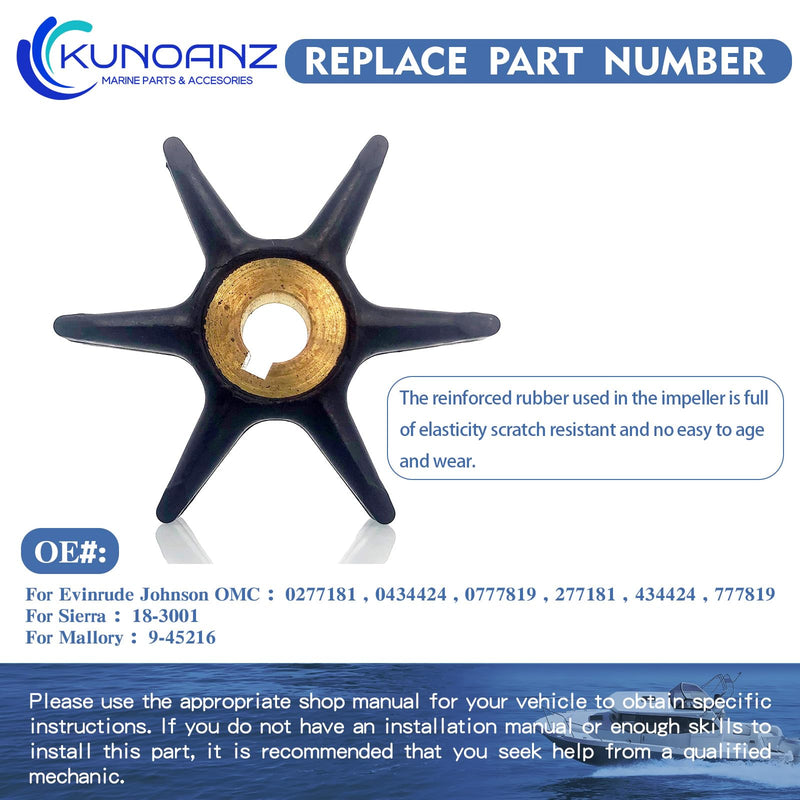 277181 434424 Water Pump Impeller For Evinrude Johnson 3/4/5/5.5/6/7.5 HP 2 Stroke Outboard Sierra 18-3001 0277181 0434424 0777819 3HP 4HP 5HP 5.5HP 6HP 7.5HP 3 4 5 5.5 6 7.5 HP