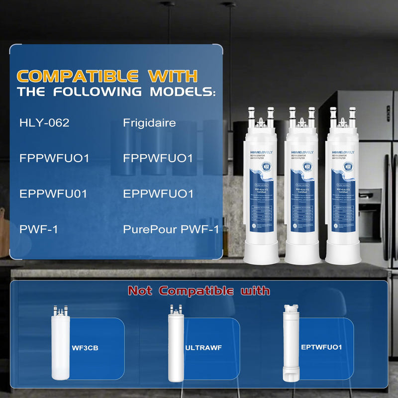 Water Filter Replacement for Frigidaire GRFS2853AF, GRMS2773AF, GRFC2353AF, FRSS2623AS, FRSS26L3AF, FRFS2823AS, GRFS2853AD, SEE25NVDDA, GRSC2352AF, GRFG2353AF, 3 Pack White