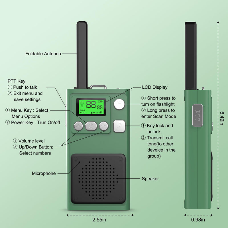 ChunHee Walkie Talkies 22 Channels 2 Way Radio with Flashlight, LCD Screen, 3 Miles Range Walkie Talkies for Kids Outside Adventures, Camping, Hiking, Battery-Powered (Battery not Included)