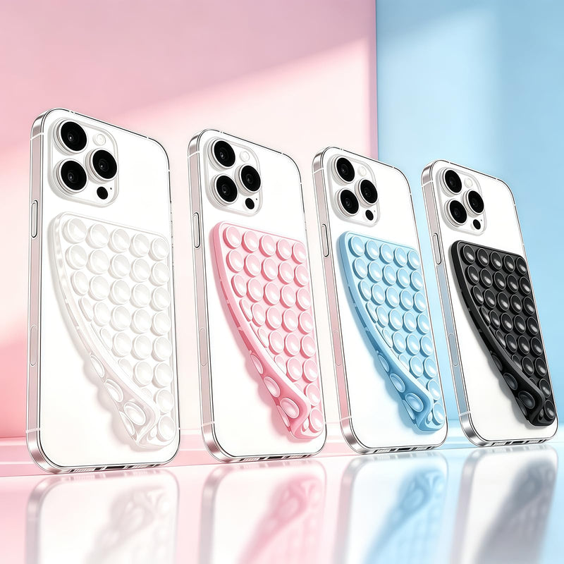 Anteel 2026 Upgraded 2 Pack Silicone Suction Cup Phone Case Mount Double Sided, Non Slip Phone Accessories, Hands-Free Strong Grip Silicon Phone Holder for Selfies and Videos (Baby Blue&Clear) Baby Blue&Clear
