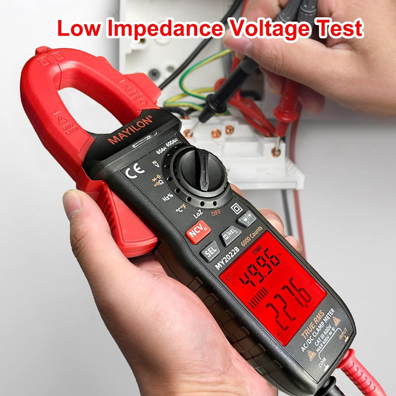 Amp Clamp for Automotive Repair/Commercial/Residential Electricians, Measures AC/DC Current 600A, AC/DC Voltage to 600V, Frequency, Resistance, Temperature, NCV, Continuity, Large LCD Display