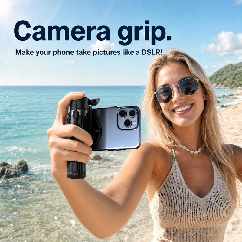 6-in-1 Magnetic Mini 20.5'' Selfie Stick for iPhone with LED Light. Can Converts into Mini Tripod/Phone Camera Grip/Handheld Stabilizer/Phone Stand. Selfie Stick with Rechargable Remote