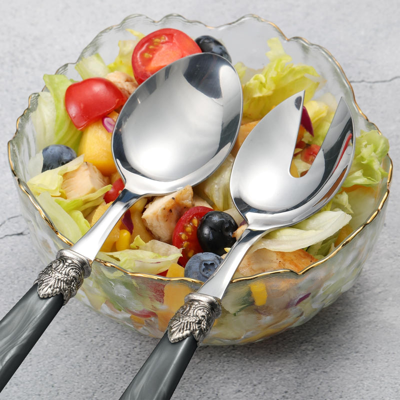 2-piece Salad Servers Stainless Steel Salad Serving Set Salad Fork and Spoon (Grey) Gray