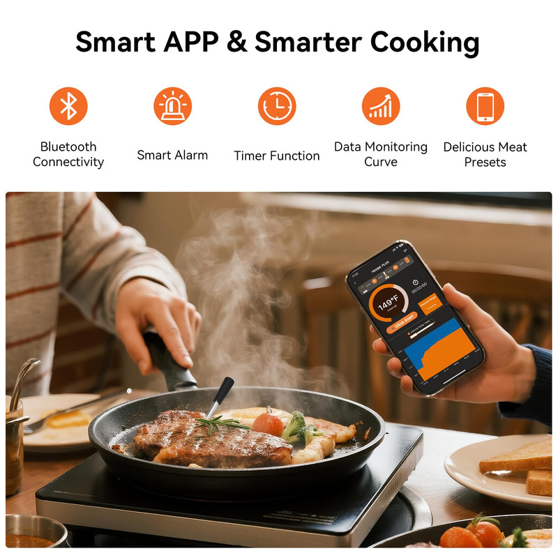 Smart Wireless Meat Thermometer, Bluetooth Food Thermometer for Grill, Remote Tracking and Accurate Temperature with APP Alerts, Perfect Gifts for Men, BBQ Lovers, Smoker 1 Probe