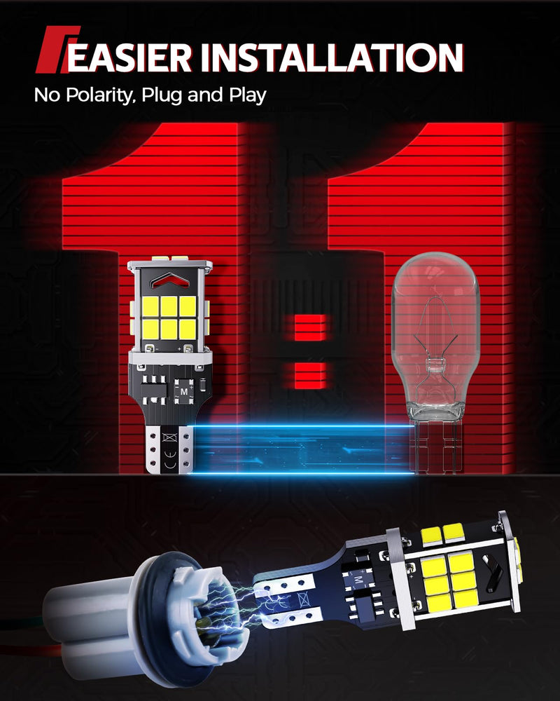 Torchbeam 921 LED Bulb Reverse Light 500% Brighter T15 LED Bulb CAN-BUS for 906 W16W 922 912 921 Bulbs Replacement Reverse Light Bulb Backup Brake Lights, 6000K Xenon White Pack of 2
