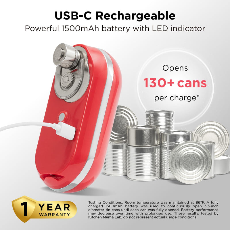 Kitchen Mama Mini Plus Rechargeable Electric Can Opener: USB-C Charging, Hands-Free, Auto Stop, Compact, Cordless, Smooth Edge - Perfect for Seniors with Arthritis, Home, and Travel (Red) Red Small