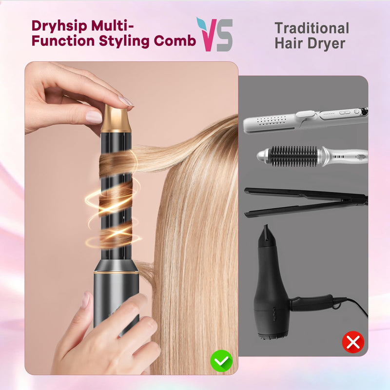Dryhsip 5 in 1 Hot Air Brush with Detachable Heads, Hair Dryer & Styler (Curling Wand, Volumizer, Straightener), Compact Lightweight Travel Styler for Women (Grey) Pearl Grey