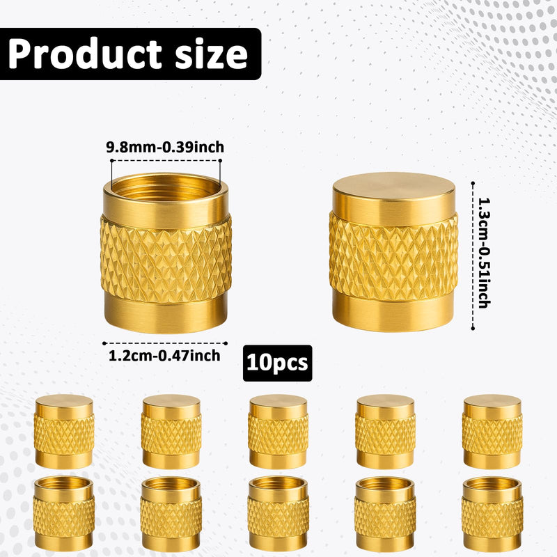 1/4" Flare Caps, 10 Pcs Brass Compression Cap Stop Valve Cap for Plumbing and HVAC Quick Seal Adapters (Gold)