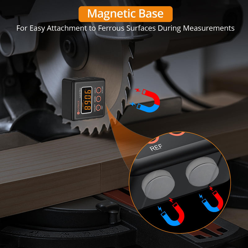 Neoteck Digital Angle Finder Digital Angle Gauge with LCD Backlight Protractor IP54 Waterproof Inclinometer Level Box for Bevel Angle of Miter Saw Automobile Test and Repair and Woodworking - Black