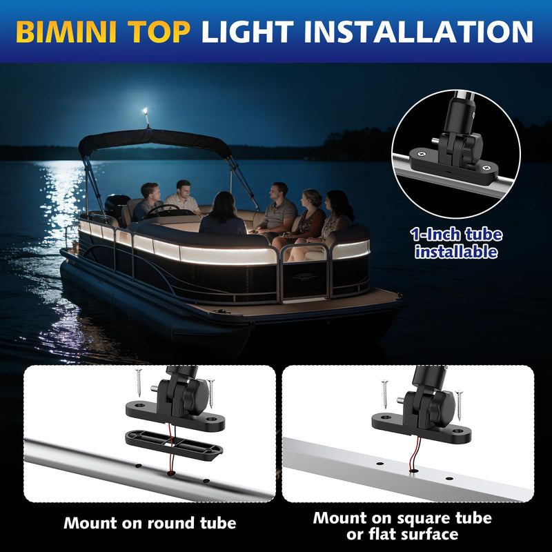 6 Inches Pontoon Stern Light Bimini Mount, Bimini Light for Pontoon Boat LED Waterproof IP67, 3NM Boat Anchor Lights LED Marine Folding Rear White Navigation Running Lights for Night 6 Inches