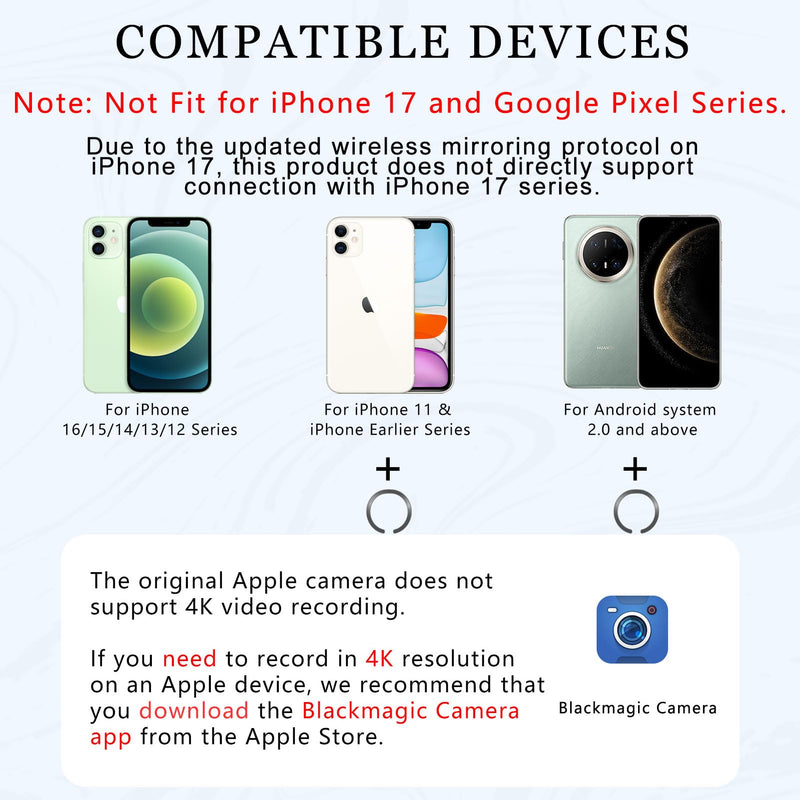 Vlog Selfie Monitor Screen iPhone, Back Camera Monitor iPhone, Gray | Wireless Magnetic Selfie Screen for Android with Bluetooth Remote 1800mAh 3-Level Brightness Wide Screen Mode for Live Stream GraySilver