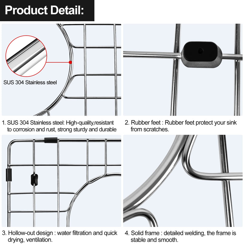 2pcs ARLBA Upgraded 15"x13" 304 Stainless Steel Sink Protectors for Kitchen Sink 15.5"x13.5" Rear Drain,Metal Sink Grid & Sink Rack for Bottom of Sink, Sink Gate Scratch Protection w/Sink Strainers